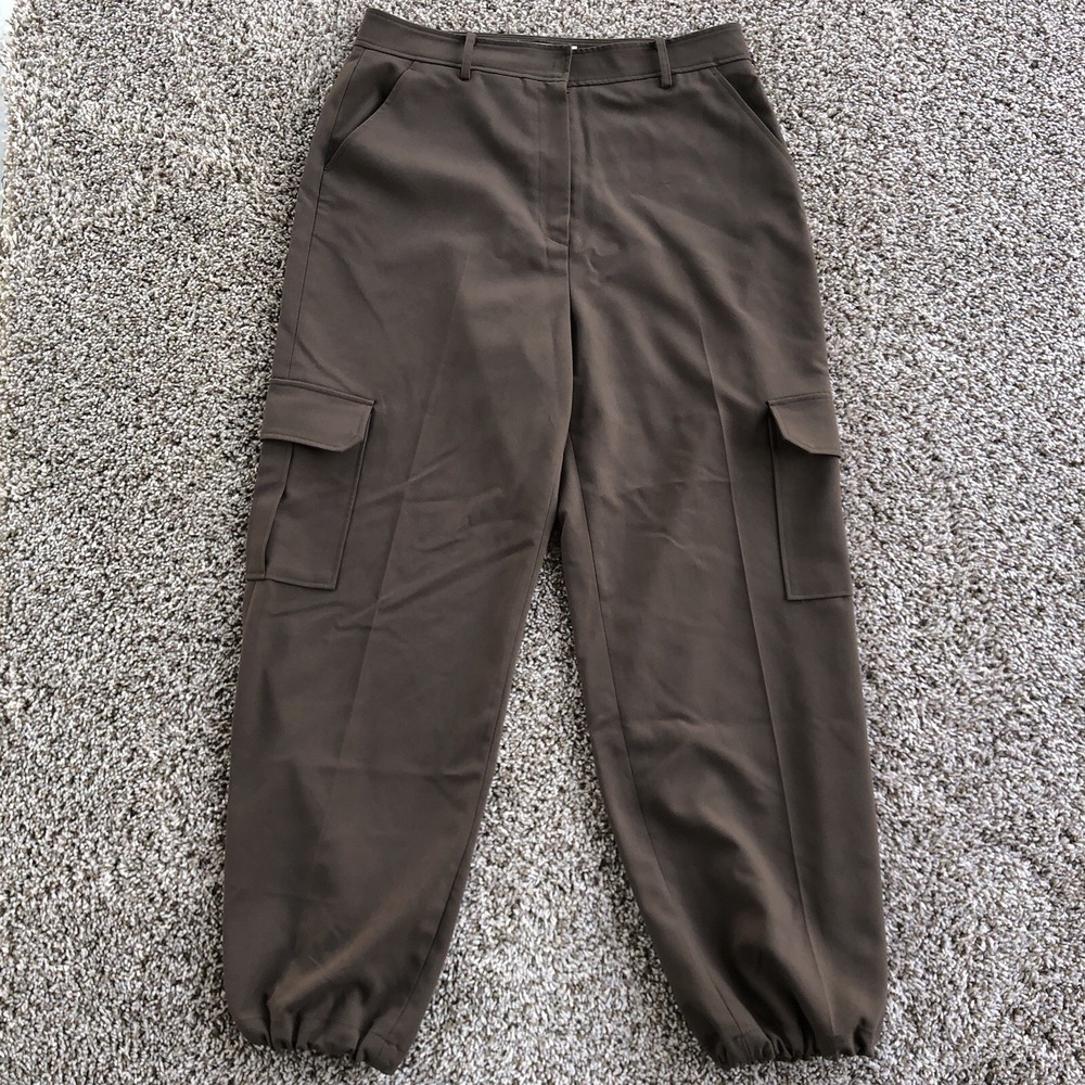 The Frankie Shop Cargo Trouser Pants Size Large Brown Hook & Eye Elastic Ankles